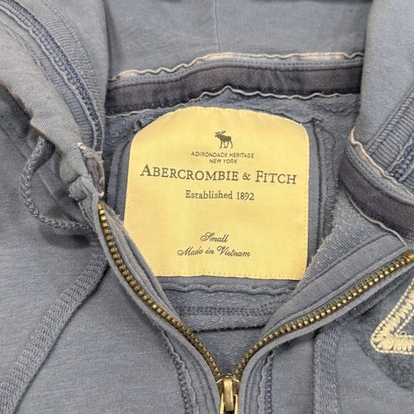 Y2K Abercrombie & Fitch Blue Hoodie Zip-Up Jacket With Logo Size S - Picture 4 of 4